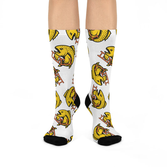 Crush the Salmon Ladder White 3/4 Socks