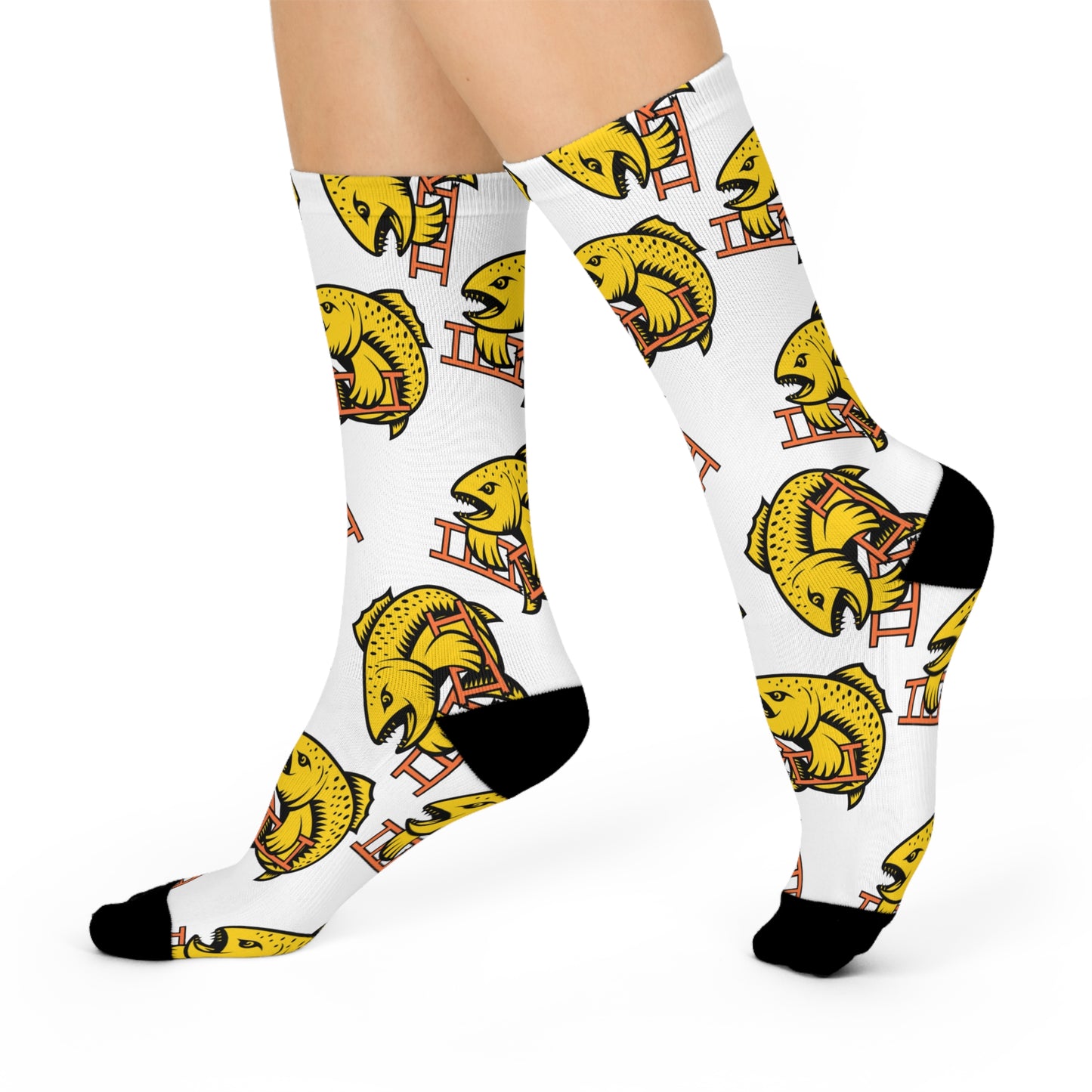 Crush the Salmon Ladder White 3/4 Socks