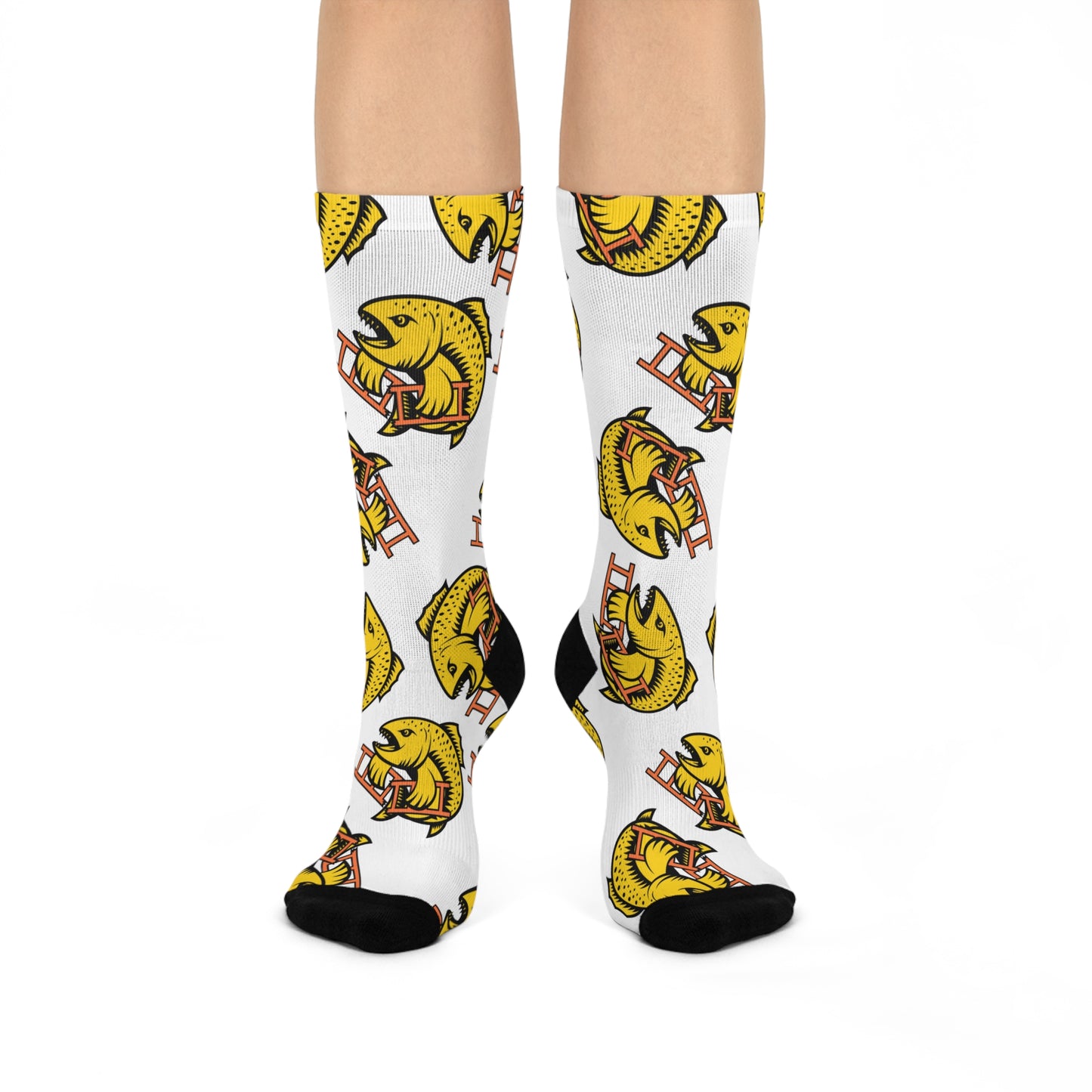 Crush the Salmon Ladder White 3/4 Socks