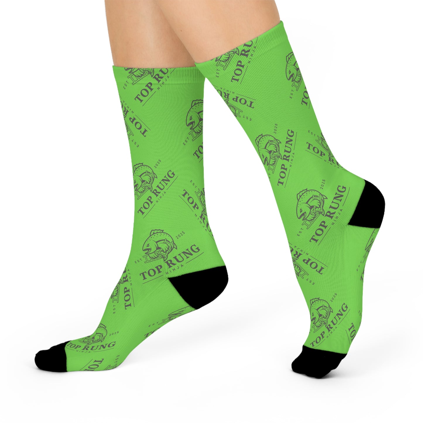 Top Rung Crush the Salmon Ladder Green 3/4 Socks