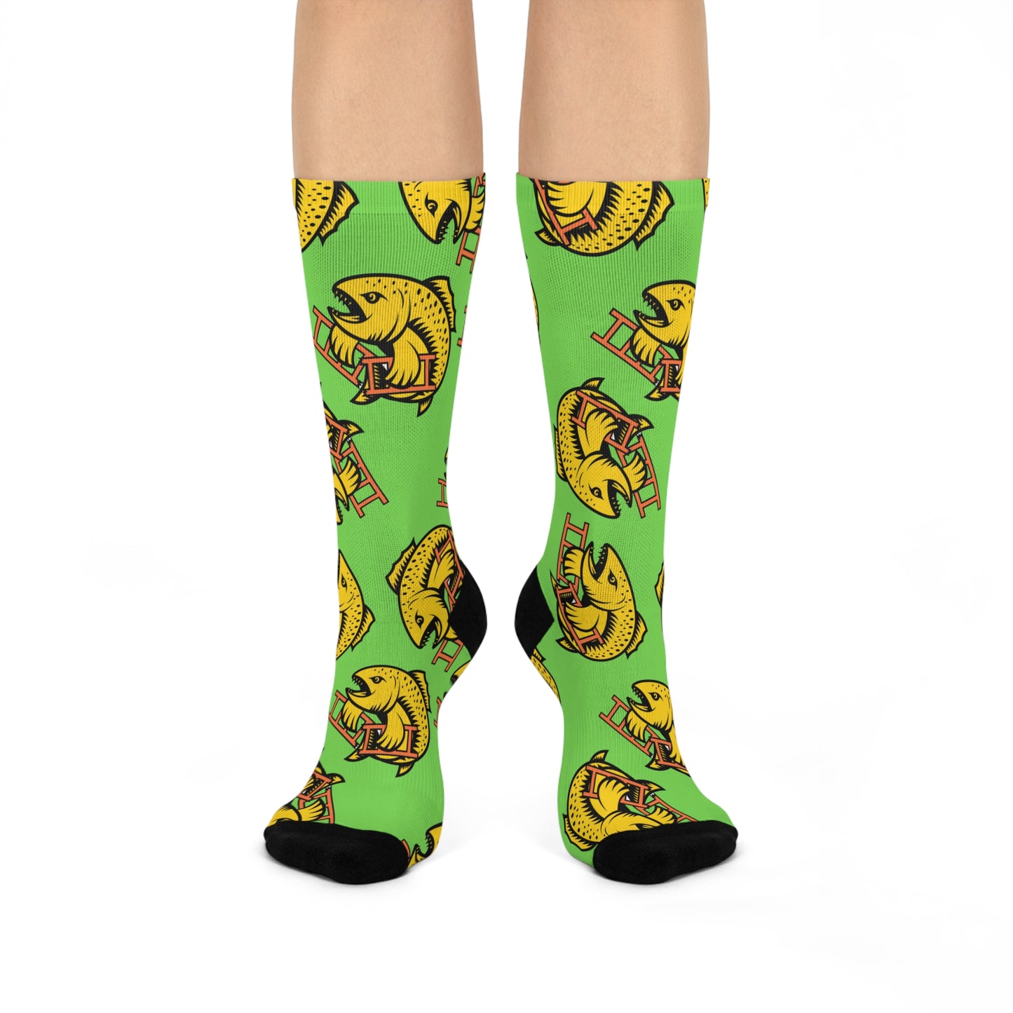 Crush the Salmon Ladder Green 3/4 Socks