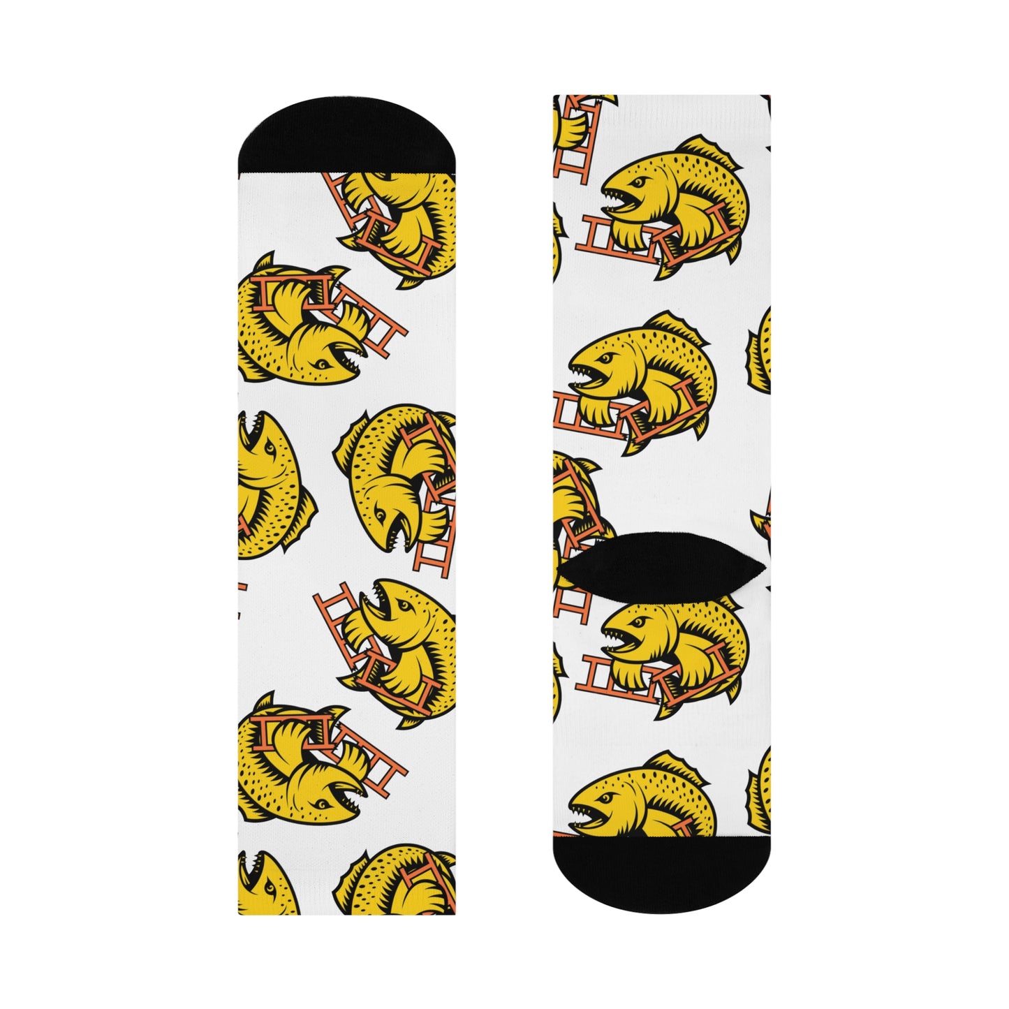 Crush the Salmon Ladder White 3/4 Socks